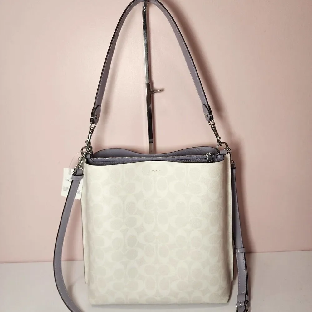 NWT COACH CA561 MOLLIE BUCKET BAG IN SIGNATURE CANVAS Chalk Mist Purple - Picture 4 of 7